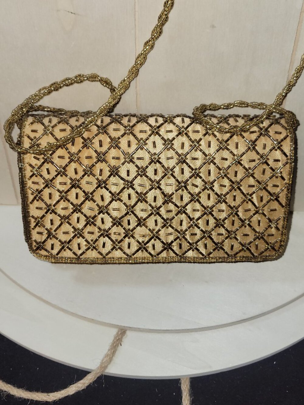 Carlo Fellini Gold-Tone Clutch with Strap and Textile & Bead-Embroidered Clutch